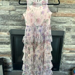 Rare Editions Pink and Purple Floral Tiered Dress